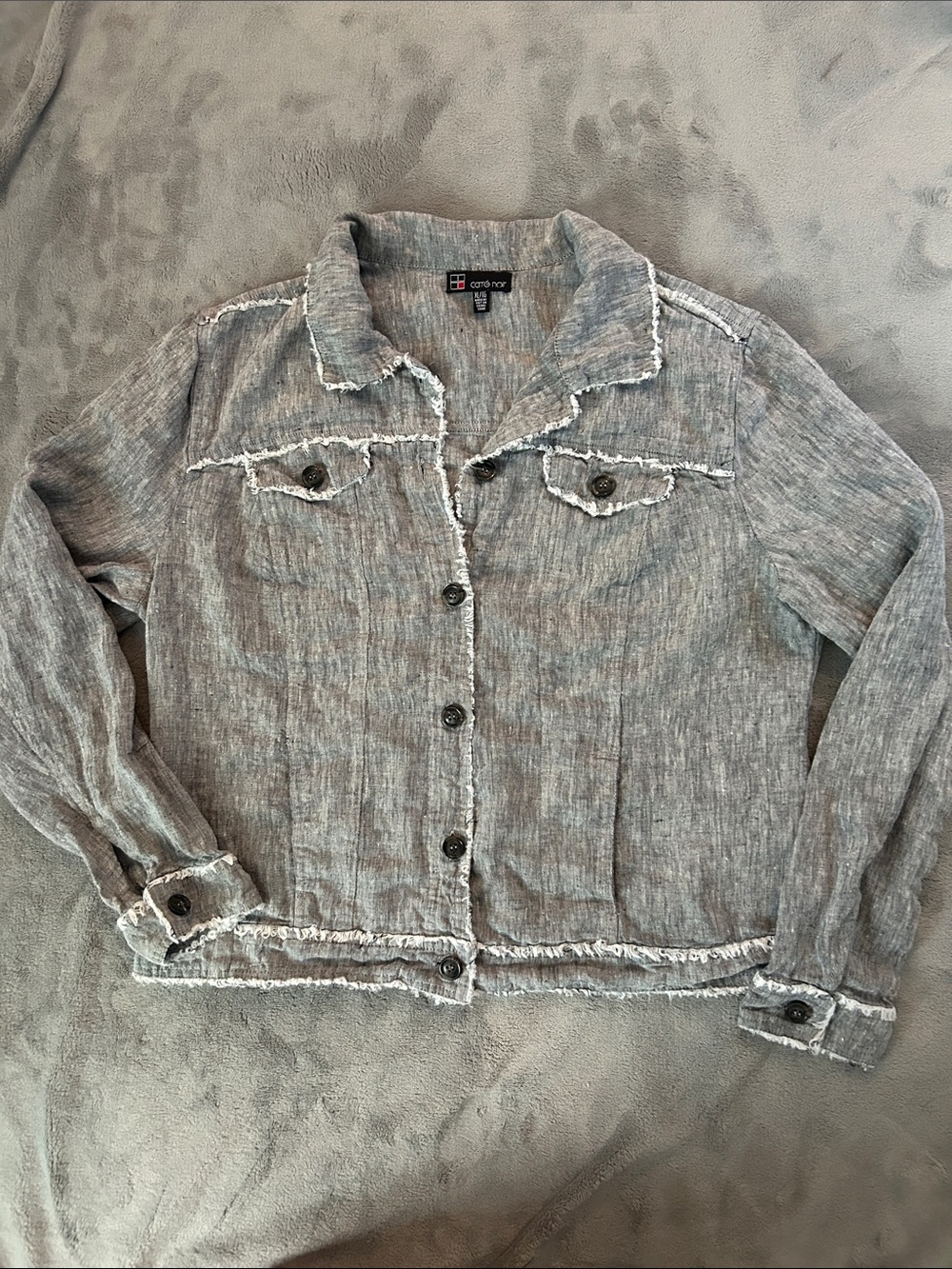 Casual Frayed-Edge Gray Button Jacket/top